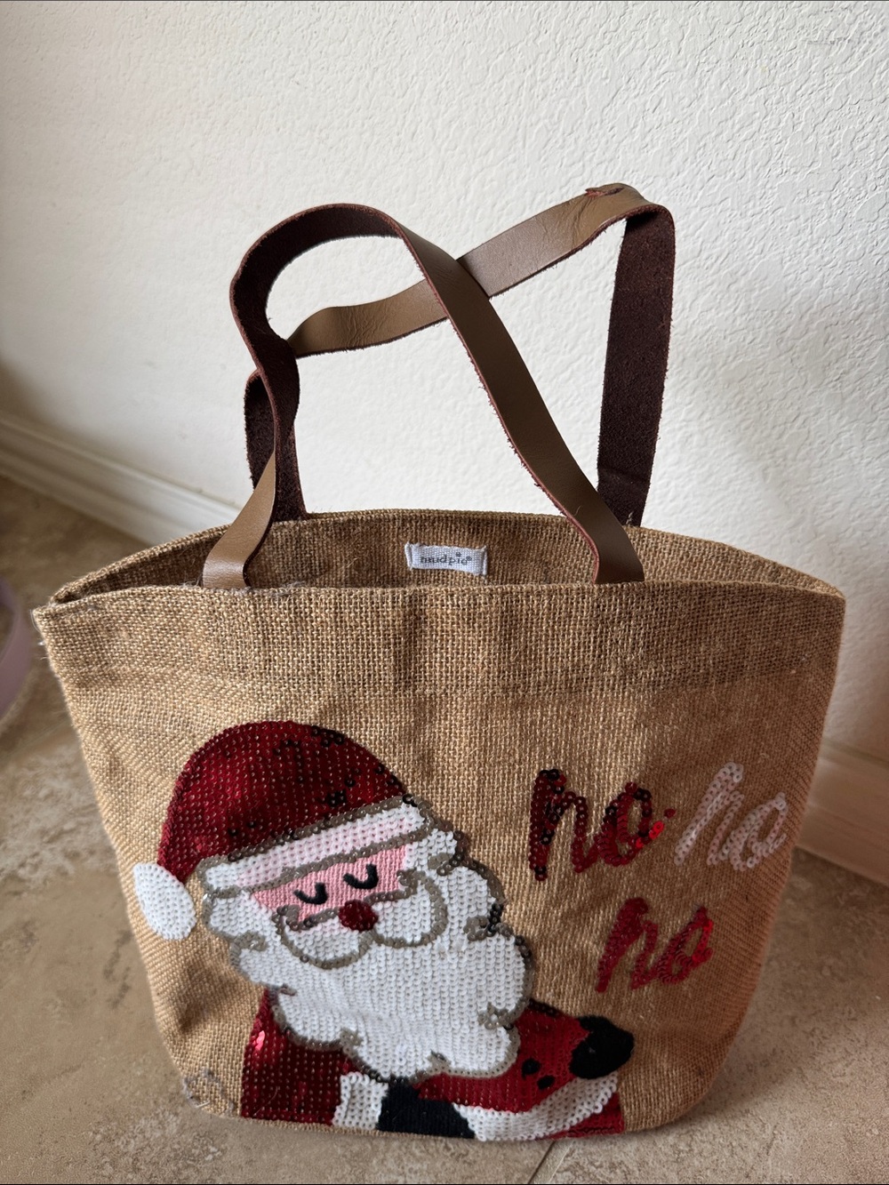 Mud Pie Burlap Tote Bag - Tan, White